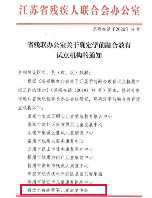 『』喜讯！宿迁这个协会入选江苏省学前融合教育试点机构