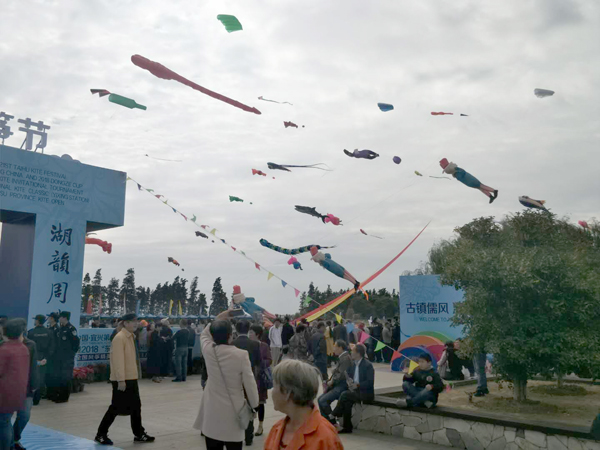 宜兴第二十一届太湖风筝节开幕在周铁镇竺山湖湿地公园开幕