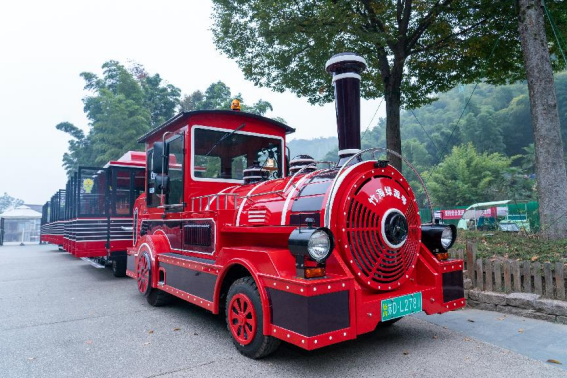 國網溧陽市供電公司江蘇首輛山地型電動觀光小火車正式亮相南山竹海